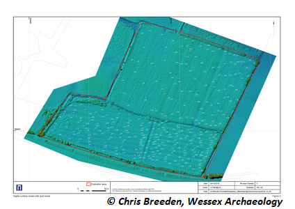 Digital surface model with spot levels . Copyright: Chris Breeden, Wessex Archaeology