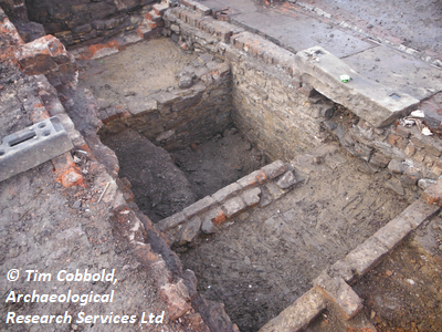 Photograph depicting the depth of the cellar in the domestic property on Sidney Street, Sheffield. Copyright: Tim Cobbold, Archaeological Research Services Ltd