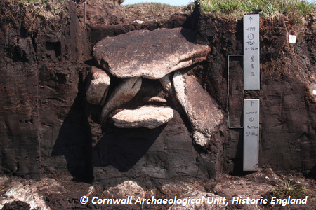 Monolith tins and cist. Copyright: Cornwall Archaeological Unit, Historic England